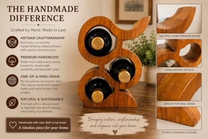 Handmade Solid Acacia Wood Wine Bottle Holder, 3-Bottle Chain Wine Rack, Rustic Countertop Wine Storage, Decorative Home Bar Display - size: 3-Bottle