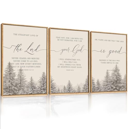 LHIUEM Bible Verses Framed Canvas Wall Art Set,Christian Scripture Religious Wall Decor,Vintage Easter Pine Tree Artwork for Living Room,Bedroom,Dining Room,Office -16"x24"x3 - color: Bible Verses Wall Art, size: 16''x24''x3
