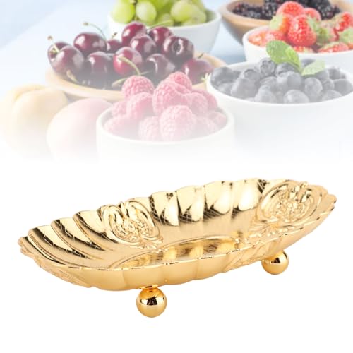 Emoshayoga Metal Oval Tray, Decorative Footed Golden Serving Platter for Multipurpose Home Restaurant Wedding Banquet Fruit Nuts Snake Use (S) - size: 6.3" x 3.9" x 1.6"