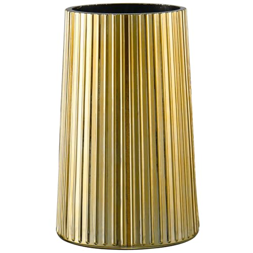 Gold Glass Vase for Flower, Flower Vase for Bouquet, Modern Glass Vases, Ribbed Vases for Living Room, Bedroom, Dining Table, Office, Wedding, Centerpieces, 8 Inches - color: Gold, size: Large