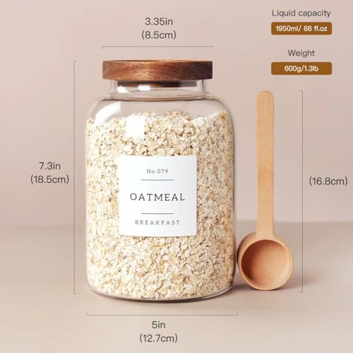 CZSZYGHBAO 2 PCS Large Glass Jar with Airtight Lid, Glass Food Storage Jars for Tea,Spice,Cereal, Egg,Flour,Coffee and More(70 FL OZ/2000 ml) - color: 2000ml