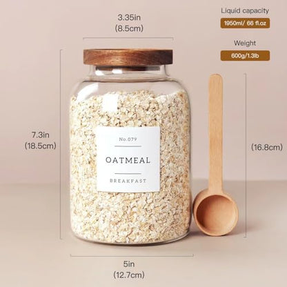 CZSZYGHBAO 2 PCS Large Glass Jar with Airtight Lid, Glass Food Storage Jars for Tea,Spice,Cereal, Egg,Flour,Coffee and More(70 FL OZ/2000 ml) - color: 2000ml