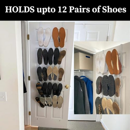 Evelots 5-Tier Over-the-Door Shoe & Hat Rack, Heavy-Duty Metal Organizer | Five-tier metal rack holds up to 12 pairs of shoes or 40 caps and accessories, maximizing extra storage behind a closet door. - size: 1 Pack, style: 5 Tier