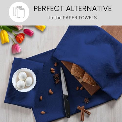 Waffle Kitchen Towels Large 16x26 inch 100% Cotton Set of 4 - Soft Absorbent Washable Tea Towel for Kitchen - Dish Cloths Quick Drying - 320 GSM Quality Dish Towel Blue - color: Blue