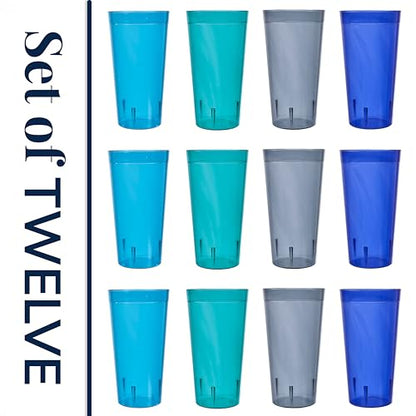 US Acrylic Café Plastic Reusable Tumblers (Set of 12) 32-ounce Iced-Tea Cups, Coastal | Value Set of Restaurant Style Drinking Glasses, Stackable, BPA-free, Made in the USA | Top-rack Dishwasher Safe - color: Coastal, size: 32 ounces