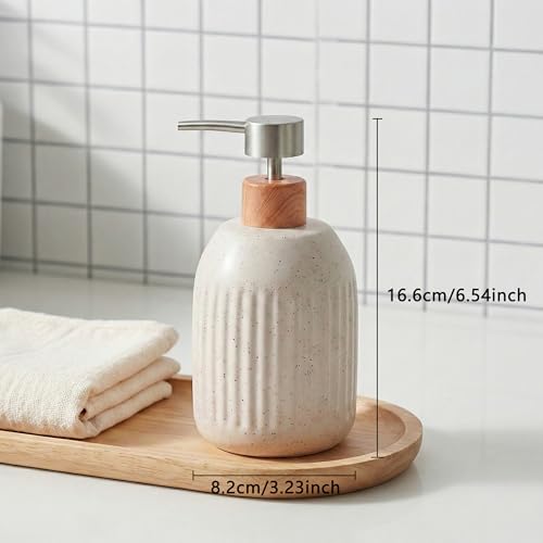 Ceramic Soap Dispenser, 16oz Rustic Dish Hand Soap Dispenser for Bathroom & Kitchen, Speckled Liquid Soap Pump Bottle for Shampoo, Lotion, Conditioner, Modern Farmhouse Bathroom Accessories - color: Ribbed-cream