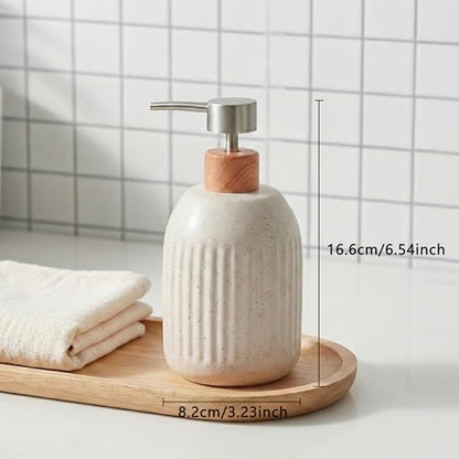 Ceramic Soap Dispenser, 16oz Rustic Dish Hand Soap Dispenser for Bathroom & Kitchen, Speckled Liquid Soap Pump Bottle for Shampoo, Lotion, Conditioner, Modern Farmhouse Bathroom Accessories - color: Ribbed-cream