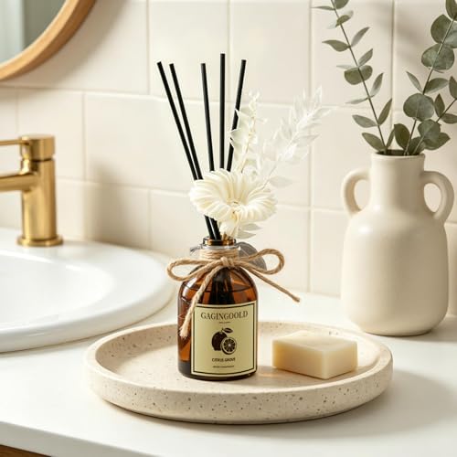 Citrus Reed Diffuser Set Orange Grove, Includes 10 Diffuser Sticks & Decorative Flower, Air Freshener for Living Room Bedroom, 5 fl.oz