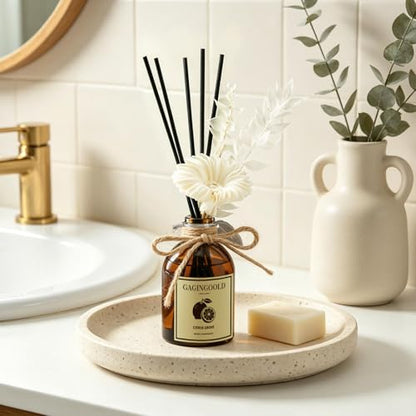 Citrus Reed Diffuser Set Orange Grove, Includes 10 Diffuser Sticks & Decorative Flower, Air Freshener for Living Room Bedroom, 5 fl.oz
