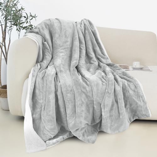 Elegant Comfort Reversible and Ultra-Plush Flannel Fleece Sherpa Throw- Lightweight Soft and Cozy- All Season Decorative Throw, Perfect for Lounging, 50 x 60 inches, Silver Grey - color: Solid Silver Grey, size: 50 X 60