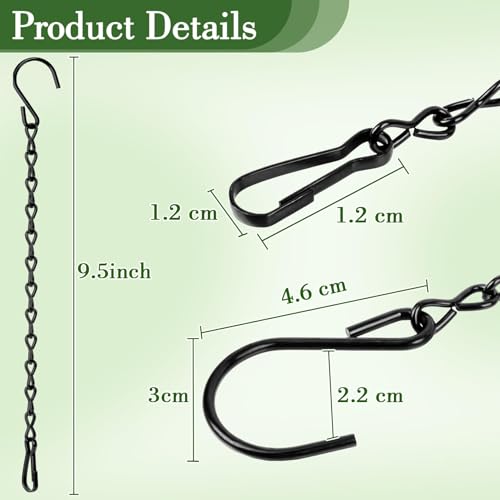 RAINFLOW 15PCS Hanging Plant Chain - Heavy Duty Hanging Basket Chain | Black Metal Chains for Hanging Plants, Birdbaths, Bird Feeders, Lanterns, Baskets, Indoor Outdoor Garden Decor