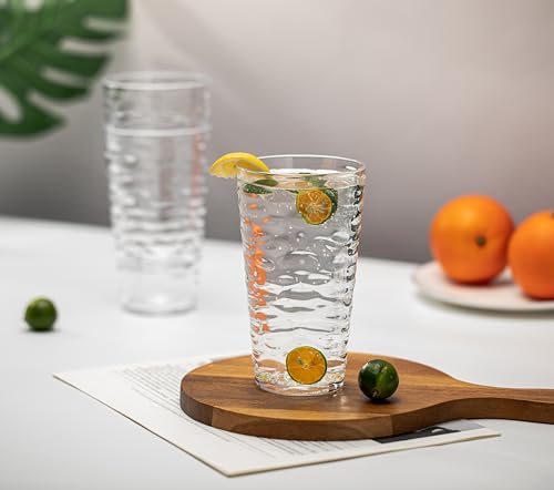20-ounce Plastic Tumblers, Acrylic Drinking Glasses High-Balls, set of 6 Clear Reusable Plastic Cups, Stackable, BPA-Free, Shatter-Proof, Dishwasher-Safe - color: Clear