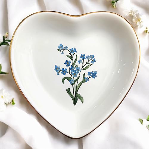 Birth Month Flower Ring Jewelry Dish Tray-Floral Ring Holder for Hippie,Nature,Pace-Birthday Gifts for Mom,Mother-in-law,Step Mom,Aunt,Grandma,Sister,Friends (12 - December (Forget me not)) - style: 12 - December (Forget me not)