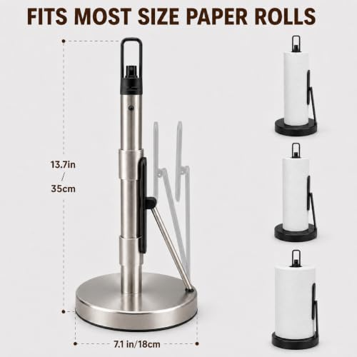 Paper Towel Holder with Spray Pump, All-in-One Countertop Paper Towel Stand with Refillable Bottle, One-Handed Tear Kitchen Roll Holder, Weighted Base, Brushed Stainless Steel(Chrome) - color: Chrome