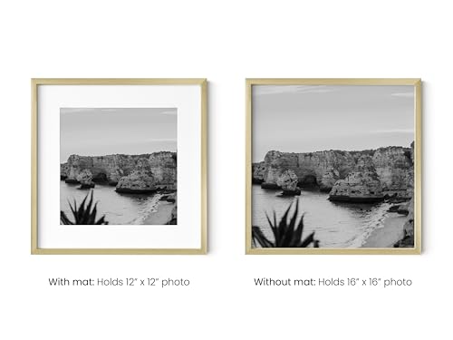 HAUS AND HUES 16x16 Gold Metal Picture Frame Matted to 12x12 - Features Premium Aluminum & Hanging Hardware, Shatterproof Plexiglass - Ideal for Home, Office (16x16 in, Gold, Set of 1) - color: Gold Metal, size: 16x16 in, style: Set of 01