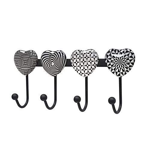 Coat Rack Wall Mounted with 4 Hooks, Heart Geometric Pattern Decorative Wall Hooks for Hanging Hat, Key, Towel, Purse, Bag and Robe, for Entryway, Bathroom, Hall Organizer Hanger Rack - Metal - color: Geometric
