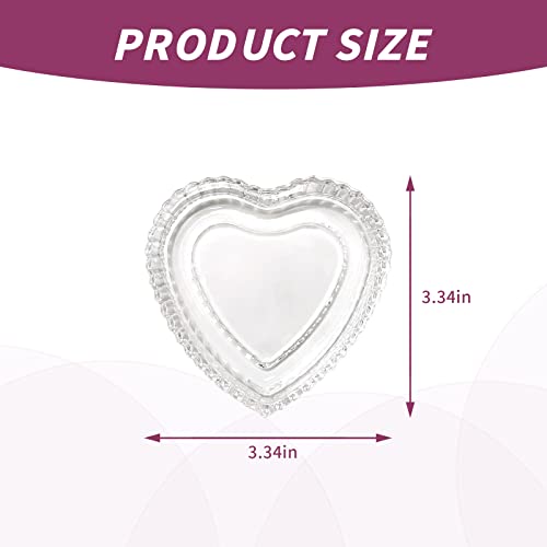 Crystal Glass Heart Shaped Storage Box, Embossed Jewelry Box Trinket Storage Tray Candy Box with Lid (2Pack Clear)