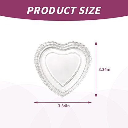 Crystal Glass Heart Shaped Storage Box, Embossed Jewelry Box Trinket Storage Tray Candy Box with Lid (2Pack Clear)