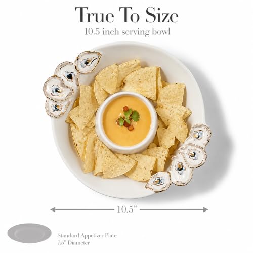 Mud Pie Oyster Chip And Dip Bowl Set, 2x10.5 | Chip and Dip Bowl