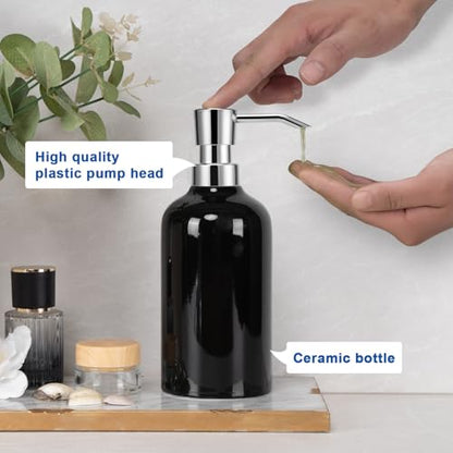 Ceramic Soap Dispenser Bathroom, 16.9oz Hand Soap Dispenser for Kitchen, Hotel - color: Black-silver, size: 1pcs