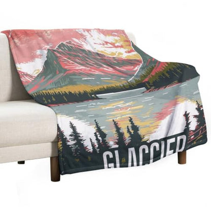 Mid Century Glacier National Park 01 Flannel Blankets Fleece Soft Throw Lightweight Plush Gifts for Couch, Bed, Cozy Sofa Plush, Chair, Lovers 50x60in(125x150cm) - color: Style-1, size: 50x60in(125x150cm)