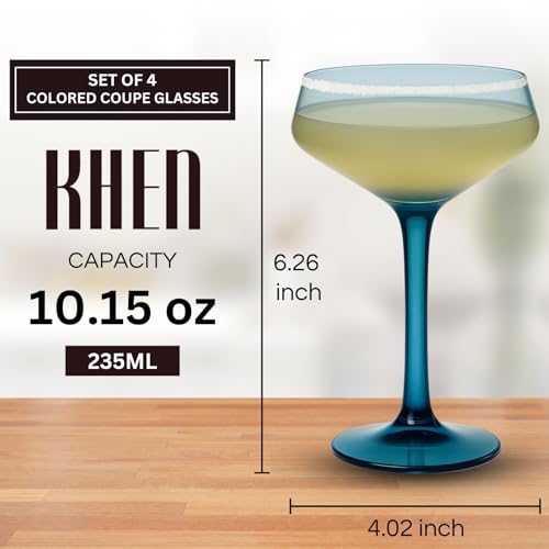 Khen 10.15 Ounce Plastic Acrylic Multicolor Coupe Glasses (Set of 4), Martini Glasses, Champagne Saucers, Reusable, BPA-Free, Shatter-Proof, Dishwasher-Safe, Perfect for Poolside, Outdoors, and More