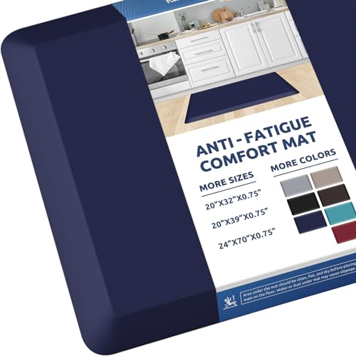 0.8" Thick Kitchen Mat Cushioned Anti Fatigue Rug Comfort Floor Mats | Water-Resistant, Non-Slip, Easy to Clean Comfort Floor Mat for Kitchen, Sink & Office, Multiple Colors & Sizes, 32" x 20" - color: Blue, size: 32"L x 20"W x 0.8"Th