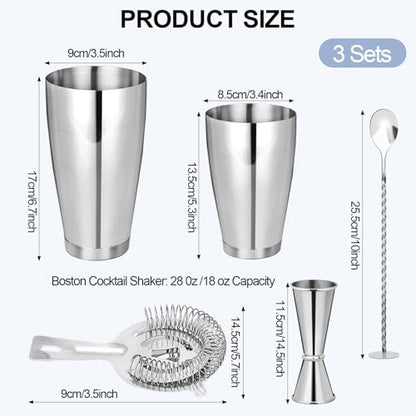 Mwellewm Cocktail Shaker Boston Shaker Set 15 Pcs Professional Bartender Kit Bar Shaker Stainless Steel Drink Shaker Bartending Martini Shaker Tin Mixed Alcohol Shaker Tool for Beginner(Silver) - color: Silver