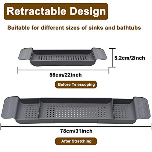 Expandable Drain Bath Shelf Caddy Tray, Multifunctional Plastic Bathtub Tray Bathroom Organizer Simple Stylish Bathtub Storage Rack for Candle Towel, Book, Wine, Phone, Shower (Grey - 1pcs) - color: Grey - 1pcs