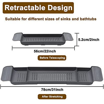 Expandable Drain Bath Shelf Caddy Tray, Multifunctional Plastic Bathtub Tray Bathroom Organizer Simple Stylish Bathtub Storage Rack for Candle Towel, Book, Wine, Phone, Shower (Grey - 1pcs) - color: Grey - 1pcs