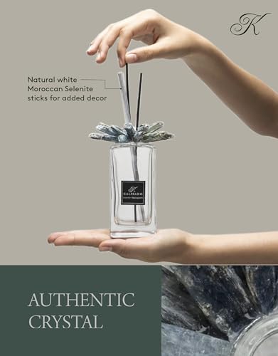 KALIFANO Luxury Glass and Kyanite Crystal Diffuser with Decorative Selenite Reeds - Premium Fragrance/Aroma Diffuser Bottle with Healing Effects (Essential Oils Not Included) - color: Kyanite
