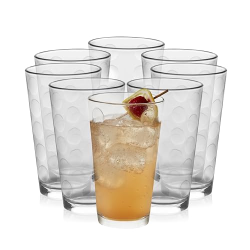 Libbey Reno Tumbler Drinking Glasses, Polka Dot Pattern Tall Glass Tumbler Set of 8, Compact, Fun Glass Cups Set for Everyday Use, Casual Parties - color: Reno