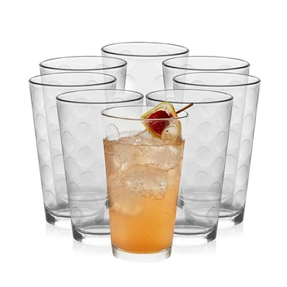 Libbey Reno Tumbler Drinking Glasses, Polka Dot Pattern Tall Glass Tumbler Set of 8, Compact, Fun Glass Cups Set for Everyday Use, Casual Parties - color: Reno