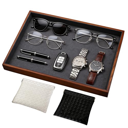 Large Solid Wood Jewelry Watch Tray, Velvet Jewelry Board Display Trays for Key Wallet Ring，Stackable Wooden Jewelry Drawer Organizer Showcase Jewelry Holder(Grey) - color: Gray