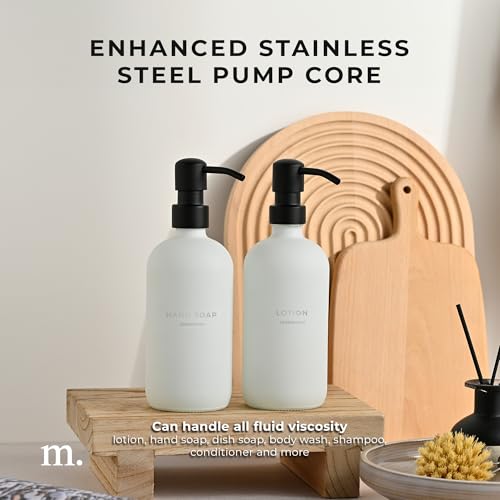 MaisoNovo Soap Dispenser 2-Piece Set | 16.9oz Clear Bottles with Black Plastic Pumps - color: White/Black