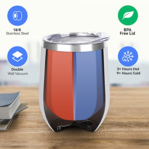 DOMICARE Stainless Steel Wine Tumbler Bulk with Lid, Personalized White Insulated Tumblers Set, 12oz Travel Coffee Cups Pack of 1 - color: White, size: 1 Count (Pack of 1)