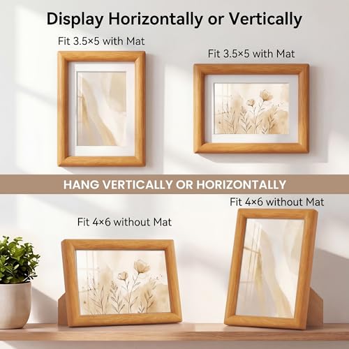 Acovy 4x6 Picture Frame, Natural Solid Teak Wood 4"x6" Photo Frame for Wall, Handcrafted Wooden Frame 4 x 6 Matted to 3.5x5, High Definition Tempered Glass, Wall Hook Included, Natural Teak - color: Teak, size: 4"x6"