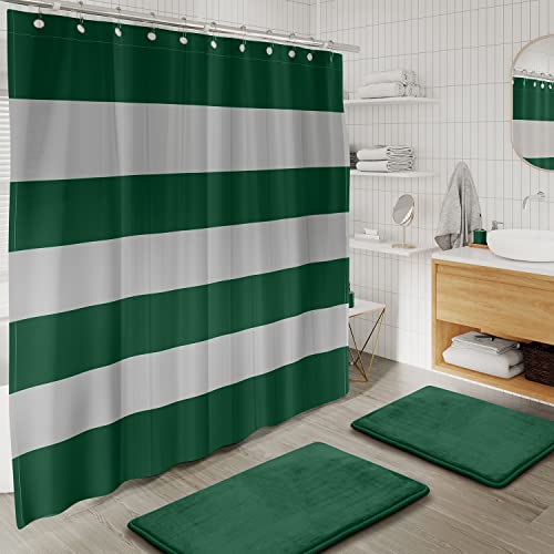 Clara Clark Bathroom Set - Green Bathroom Accessories Set, Bathroom Sets with Shower Curtain and Rugs, 23PC Shower Curtain Set with Liner, Soap Dispenser, Soap Dish, Toilet Brush Holder, and Trash Can - color: Hunter Green, size: Complete Set + Bath Rugs