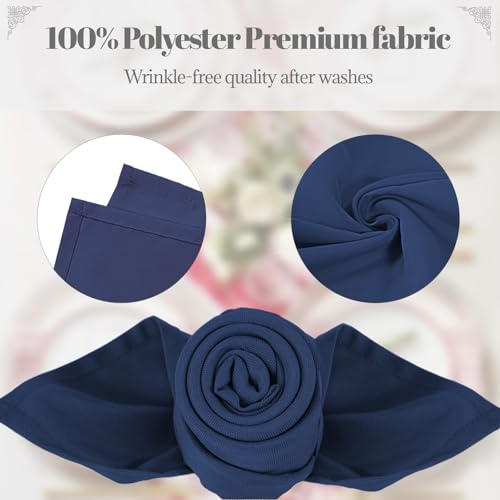 PLOYMONO Navy Blue Cloth Napkins - 8 Pack 17"x17" Polyester Dinner Napkins | Heavy Duty 180 GSM Cloth Napkins with Hemmed Edges - Great for Restaurants, Weddings, Parties, Banquets Dinner - color: Navy Blue