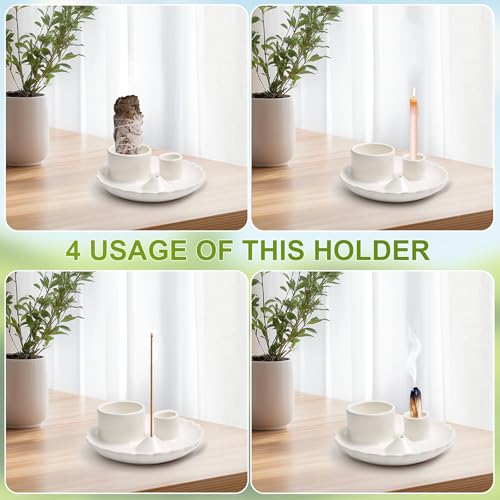 Palo Santo Sticks Holder, 4 in 1 Incense and Candle Holder White | 4 in 1 Incense and Candle Holder for Ash Catcher Tray for Meditation Yoga Room - color: White