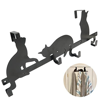 Evelots Over The Door 4 Hook Towel/Coat Rack Hanger Organizer, Kitty Cat Design-Easy No Tool Installation-Black Iron-Holds 20 lbs. - size: 1 Pack, style: 4 Hook Kitty Cat Design