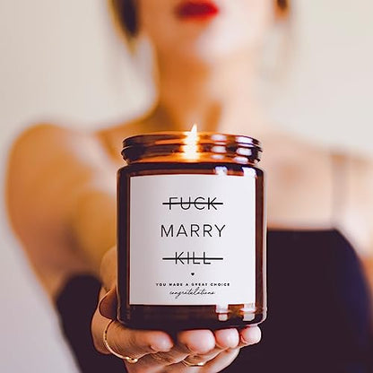 ThreeKin Engagement Candle, Gift for Engaged Couples | Lavender & Lemongrass Soy Wax Blend | 65-Hour Burn Time | Scented Jar for Bridal Showers & Brides to Be - size: 8oz, style: Marry