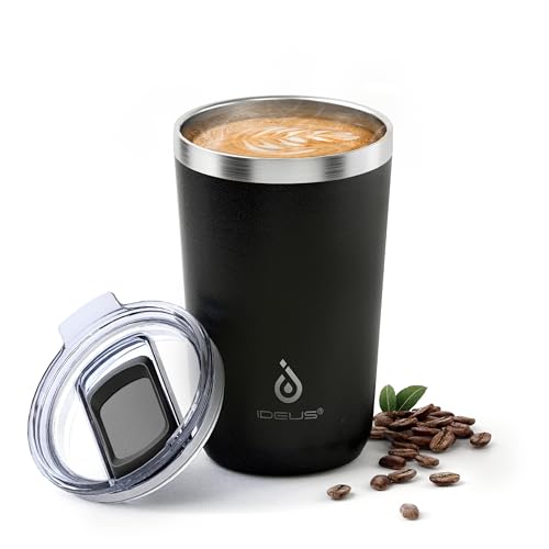 Ideus 20 oz Tumbler, Travel Coffee Mug with Splash Proof Sliding Lid, Double Wall Stainless Steel Vacuum Insulated Coffee Mug for Home and Office, Keep Beverages Hot or Cold, Black - color: Black