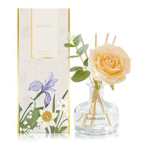 Reed Diffuser Set 7.10 oz Vanilla Scented Air Freshener for 120 Days | Decorative Flower, 7 Sticks, Long Lasting Home Fragrance, Bedroom Dressing Table Shelf Decor, Women's Day Birthday Gifts - color: Vanilla