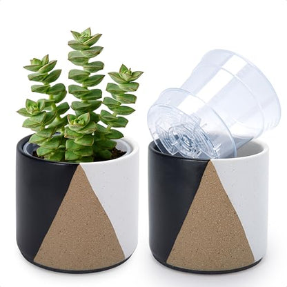 D'vine Dev 2-Pack Cachepot with Clear Pot, 4.5 in, Midnight Mesa, 93-V-B-2 | Dual-Pot System, Root Visibility, Bottom Watering Support, Enhanced Drainage, Artistic Stoneware Design, Easy Plant Care - color: Midnight Mesa, size: 4.5” Cachepot + 4“ Clear Gr