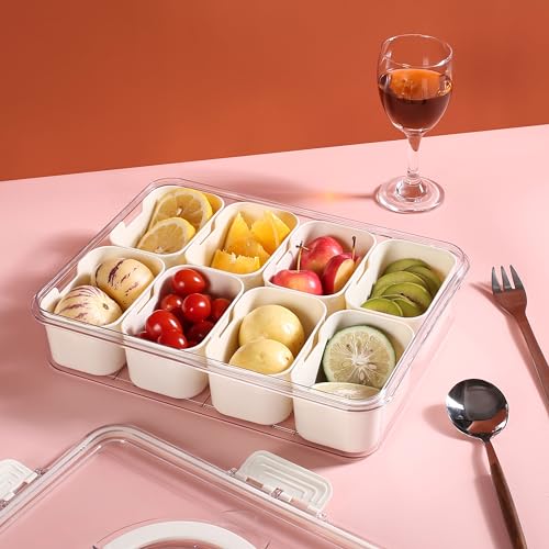 Bandesun Divided Serving Tray with Lid and Handle - Snackle Box Charcuterie Container for Portable Snack Platters - Clear Organizer for Candy, Fruits, Nuts, Snacks - Perfect for Party, Entertaining - style: compartments small 8pcs