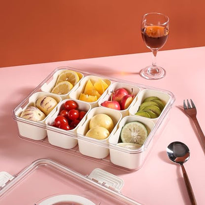Bandesun Divided Serving Tray with Lid and Handle - Snackle Box Charcuterie Container for Portable Snack Platters - Clear Organizer for Candy, Fruits, Nuts, Snacks - Perfect for Party, Entertaining - style: compartments small 8pcs