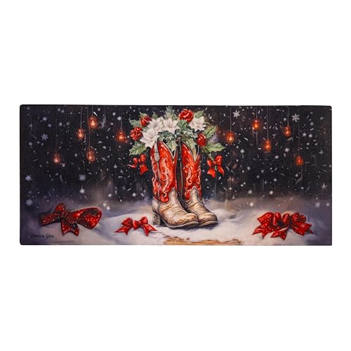 Evergreen Flag Holiday Christmas Sassafras Switch Mat 22" x 10", Interchangeable Front Door Mat Outdoor Entrance, Indoor Entryway Rug, Winter Sassafras Doormat Inserts (Christmas Cowboy Boots)