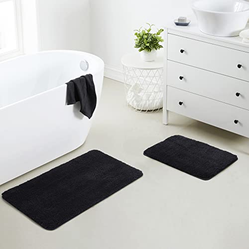 YHF Bathroom Rug Set 2 Piece, Extra Thick & Soft Microfiber Shaggy, Machine Washable Bath Mats, Absorbent Bath Rugs, Non-Slip Rubber Backing Bath Mat for Bathroom Floor, Tub and Shower, Black - color: Black, size: 2 Piece: 17" X 24" + 20" X 32" (Rectangul
