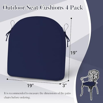 Basic Beyond Outdoor Cushions for Patio Furniture: Waterproof & UV Resistant Outdoor Chair Cushions Set of 4-19 x 19 x 3 Inch Thick Patio Chair Cushions with Adjustable Ties & Handle, Navy Blue - color: Navy